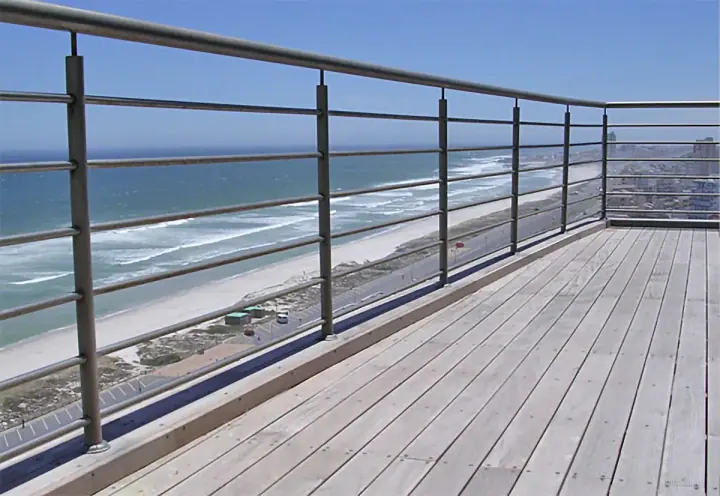 Seaside timber deck with a metal balustrade