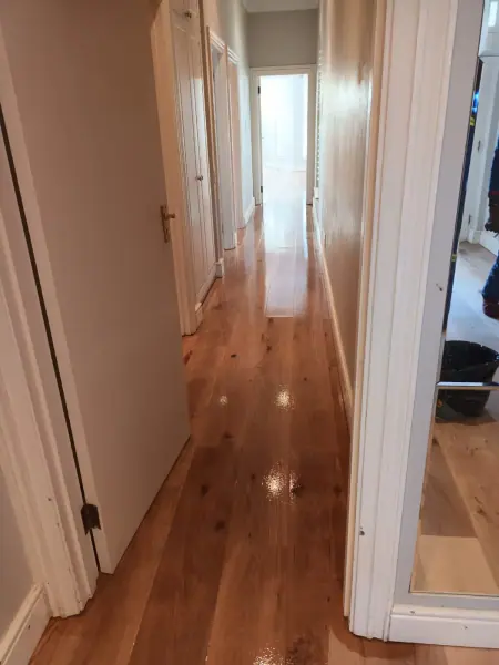 Polished timber floorboards in a narrow hallway